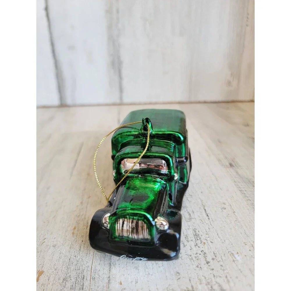 Vintage green Coca-Cola blown glass delivery car‎ van ornament Xmas